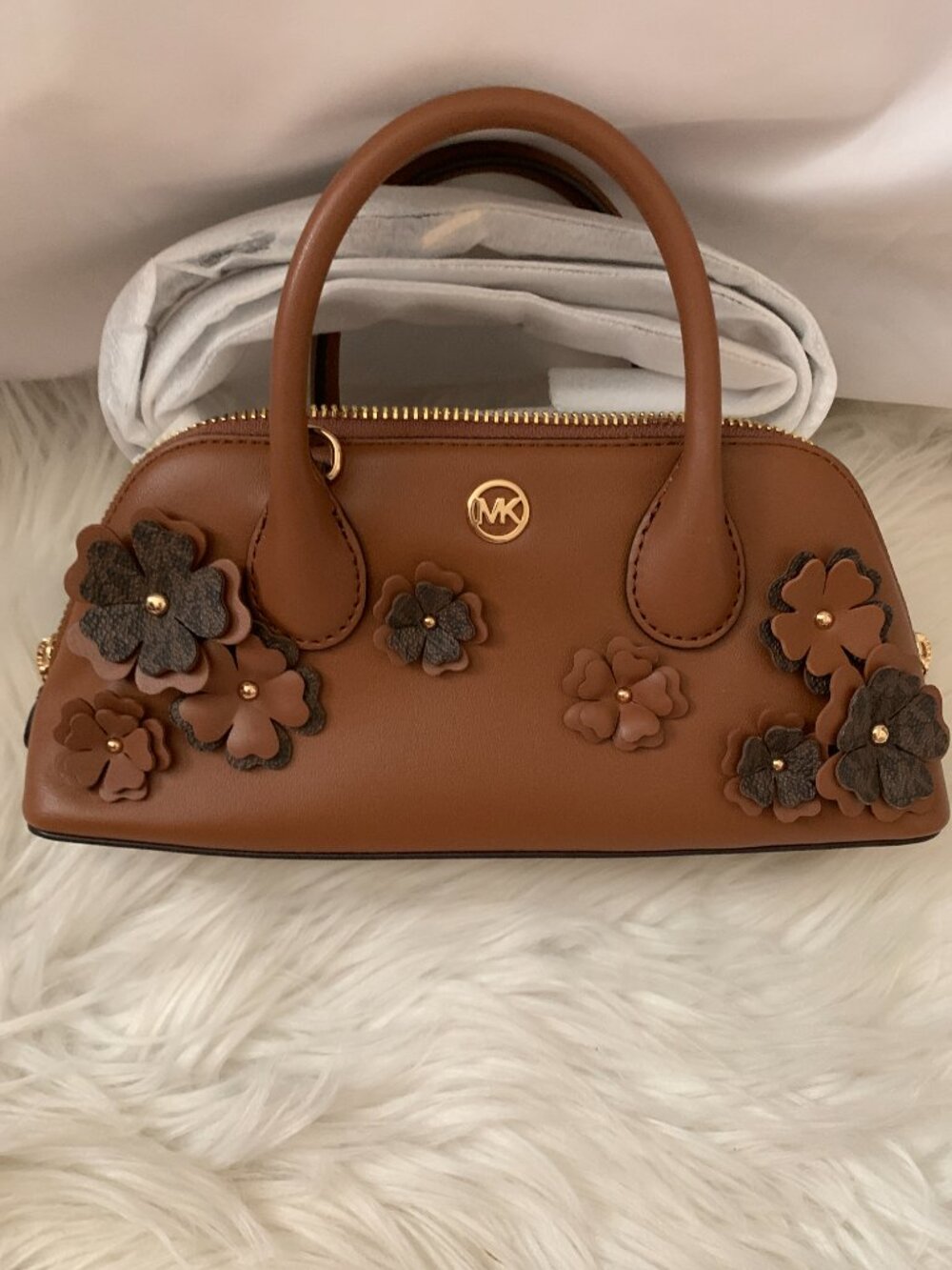 MICHAEL KORS Petra Small Top Zip Crossbody Satchel in Luggage Brown - Picture 2 of 7